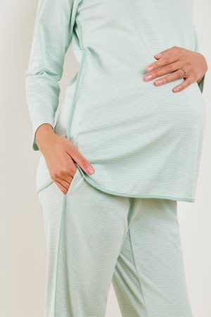 11 Pima Maternity Long Sleeve Matching Set in Parisian Green | Premium Cotton Maternity Loungewear