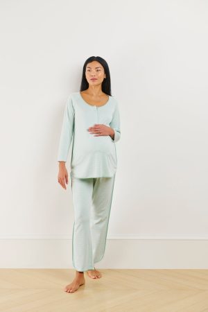 11 Pima Maternity Long Sleeve Matching Set in Parisian Green | Premium Cotton Maternity Loungewear