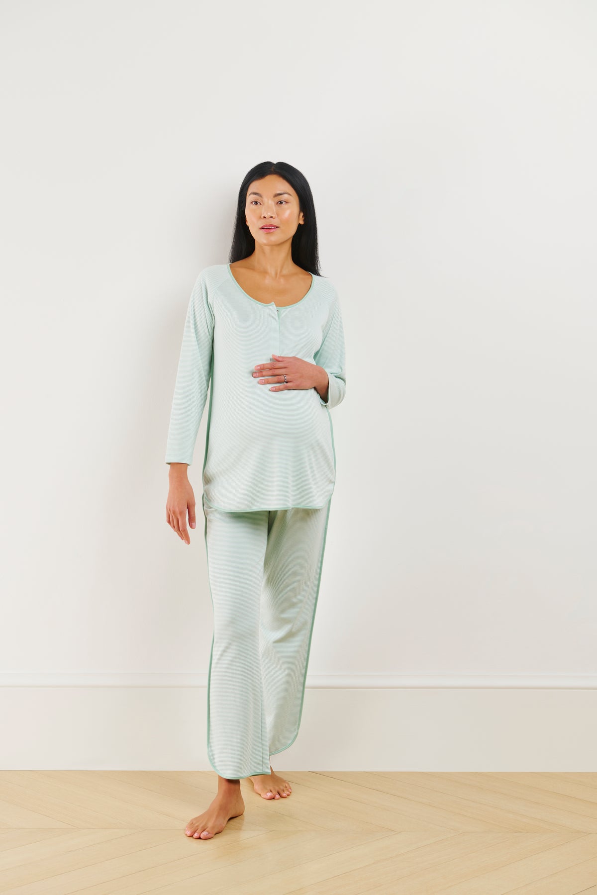 11 Pima Maternity Long Sleeve Matching Set in Parisian Green | Premium Cotton Maternity Loungewear