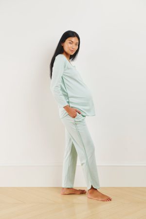 11 Pima Maternity Long Sleeve Matching Set in Parisian Green | Premium Cotton Maternity Loungewear