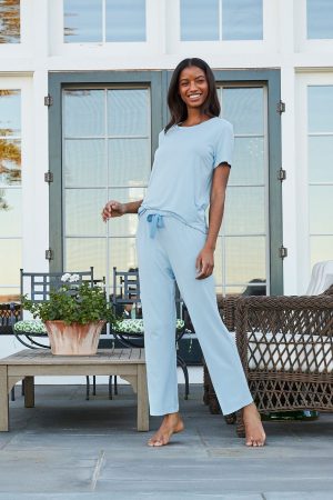 11 DreamModal™ French Blue Ribbon Short-Long Matching Set – Soft Modal Lounge Set for Women