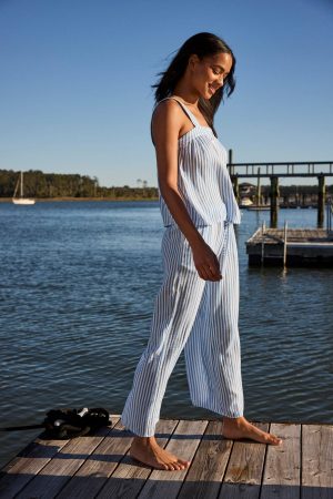 11 Brand Hamptons Pants Set in Sail Blue Awning Stripe - Premium Comfortable Lounge Wear