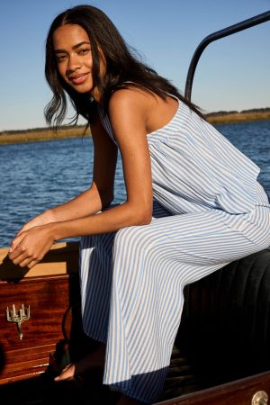 11 Brand Hamptons Pants Set in Sail Blue Awning Stripe - Premium Comfortable Lounge Wear