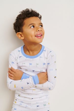 Kids Nautical Flag Pajama Set in Baltic Blue | 11 Brand Long Sleeve Sleepwear