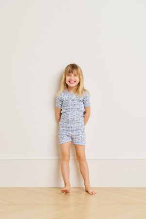 Kids Floral Shorts Set in Delft Blue - 11 Brand Summer Outfit for Girls & Boys