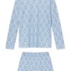 11 Pima Cotton Crew Neck Long Sleeve Top & Short Set in French Blue Cottage Floral Print