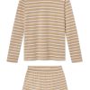11 Brand Pima Cotton Crew Neck Long Sleeve Top & Short Set in Sandstone Anchor Stripe