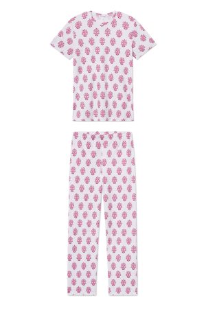 11 Brand Pima Cotton Crew Neck Short-Long Set in Cabernet Cottage Floral Print