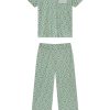 11 Pima Cotton Wide Leg Pajama Set in Granite Green Cottage Floral Print