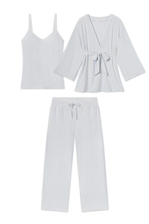 11 Maternity DreamModal™ Kimono Three-Piece Set in Fog - Soft Comfortable Pregnancy Sleepwear