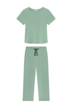 11 DreamModal™ Granite Green Ribbon Short-Long Matching Set – Soft Modal Lounge Set