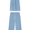 11 Brand Pima Ruffle Pants Set in French Blue Trellis | Soft Organic Cotton Women's Lounge Set
