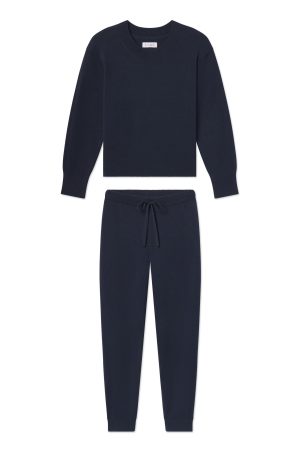 11 Vesper Crew Neck Sweater Set in Deep Navy - Matching Top & Bottom Lounge Set