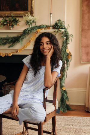 11 Pima Cotton Short-Long Matching Set in Hydrangea Blue | Women's Lounge Set