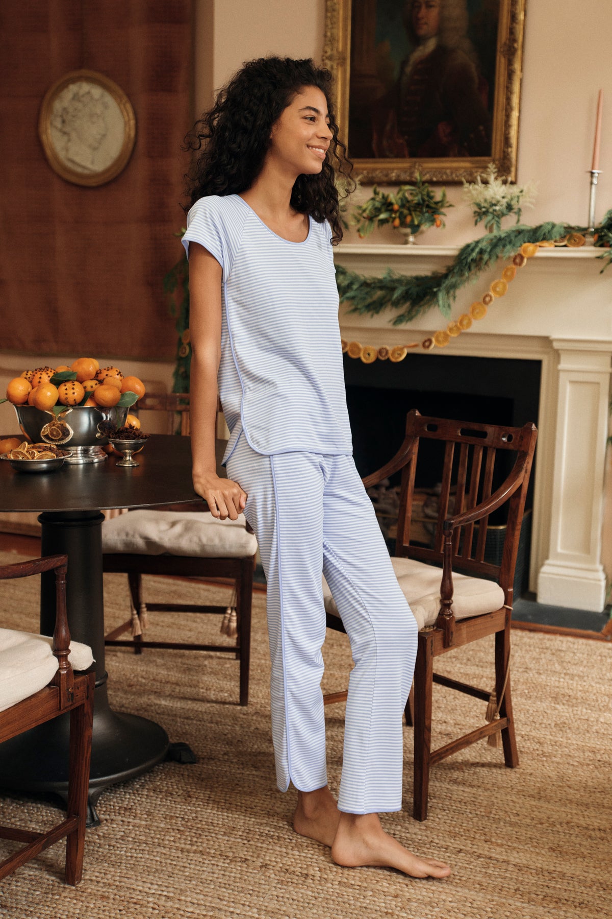 11 Pima Cotton Short-Long Matching Set in Hydrangea Blue | Women's Lounge Set