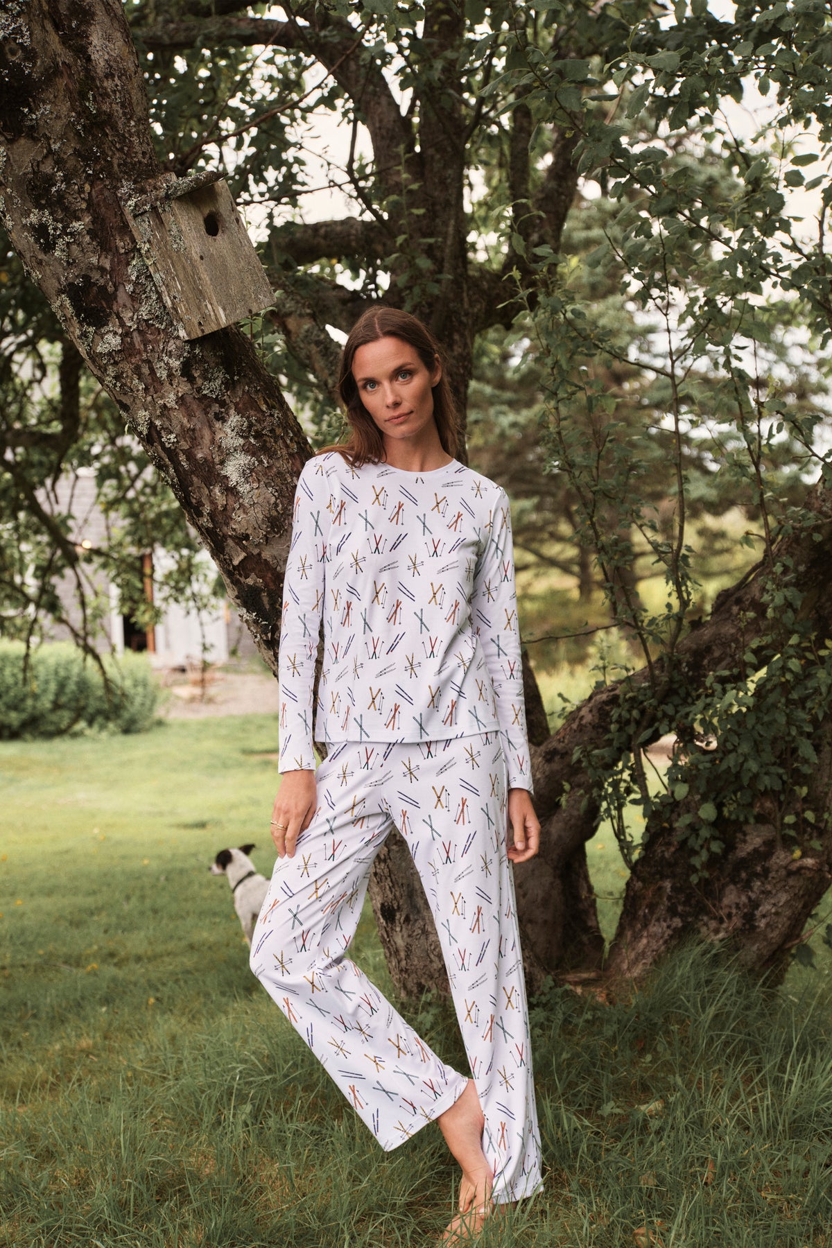 11 Pima Cotton Crew Neck Long Sleeve Matching Set - Vintage Ski Print Loungewear