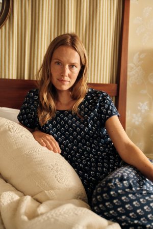 11 Pima Cotton Short-Long Matching Set in English Navy Posy Print