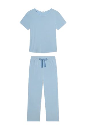 11 DreamModal™ French Blue Ribbon Short-Long Matching Set – Soft Modal Lounge Set for Women
