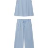 11 Pointelle Pajama Pants Set – French Blue Solid Matching Loungewear Set