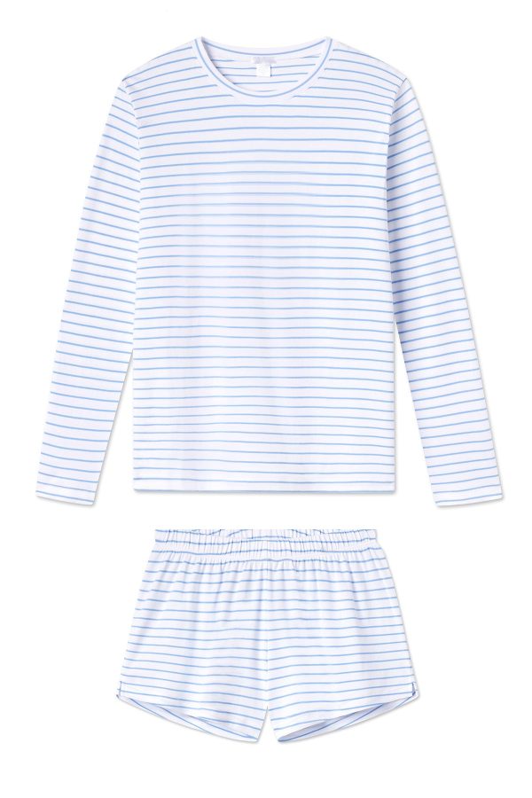 11 Pima Crew Long-Short Set in Baltic Blue - Soft Organic Cotton Sleepwear