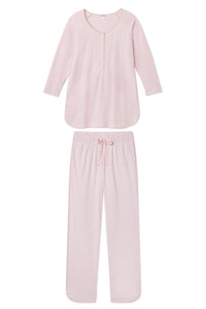 11 Pima Maternity Long Sleeve Top & Matching Bottom Set in English Rose Stripe