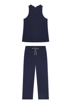 DreamModal™ Ribbon Tank Long Set in English Navy - Premium Luxury Sleepwear for Women | 11 Brand