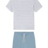 11 Men's Pima Cotton Sleep Shorts Set in Marlin Blue Nautical Stripe | Soft Breathable Loungewear for Men