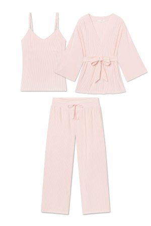 11 Maternity DreamModal™ Kimono 3-Piece Set - Soft Pajama Set in English Rose Pencil Stripe