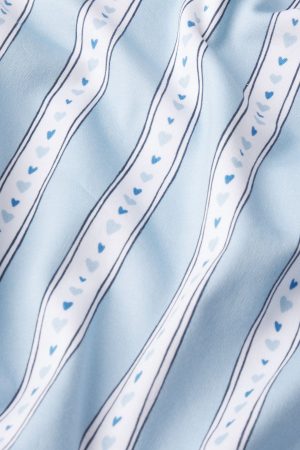 11 Pima Crew Long-Short Set in French Blue Love Stripe - Soft Organic Cotton Sleepwear