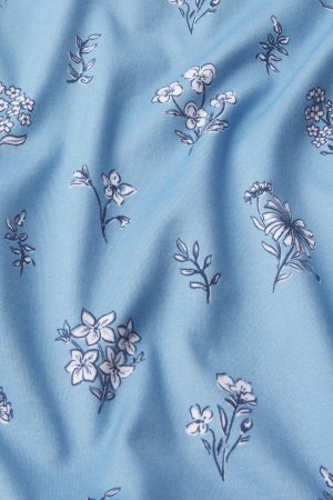 11 Pima Cotton Crew Neck Long Sleeve Top & Short Set in Serene Blue with Adeline Floral Print