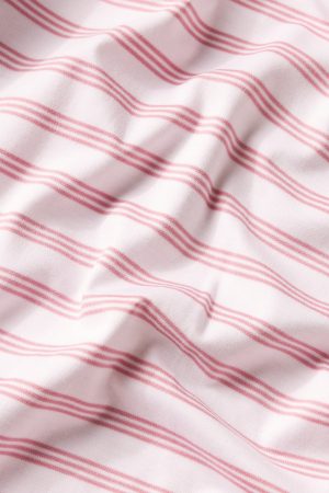 11 Brand Pima Cotton Long Sleeve Pajama Set - Wide Leg Sleepwear in Light Camellia Triple Stripe
