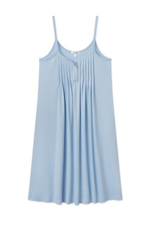 11 Brand Maternity Pima Cotton Pleat Neck Nightgown - Soft French Blue Sleepwear for Pregnant Women