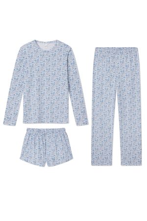 11 Pima Cotton Long Sleeve Crew Neck Sweater Bundle – Delft Blue & Garden Floral Print