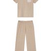 11 Pima Crew Wide Leg Pajama Set in Sandstone Mixed Stripe - Soft Luxury Sleepwear