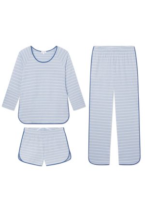 11 Pima Long Sleeve Bundle - French Blue Club Stripe Cotton Top Set