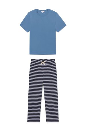 11 Men's Pima Cotton Sleep Short Set with Long Sleeve Top – Eclipse Stripe Pattern