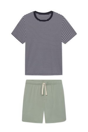 11 Men's Pima Cotton Sleep Shorts Set – Eclipse Voyager Stripe Lounge Set
