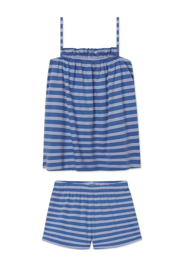 11 Brand Pima Cotton Ruffle Shorts Set in Seaport Triple Stripe