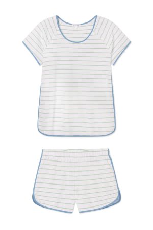 11 Pima Cotton Shorts Set in Parisian Green Club Stripe | Matching Lounge Set