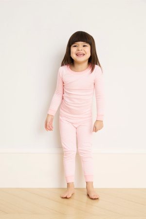 11 Kids Long Sleeve Stripe Pajama Set - English Rose Print Toddler & Kids Matching Sleepwear