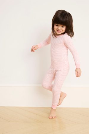 11 Kids Long Sleeve Stripe Pajama Set - English Rose Print Toddler & Kids Matching Sleepwear
