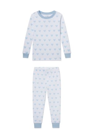 11 Kids French Blue Heart Long Sleeve Matching Set for Boys and Girls