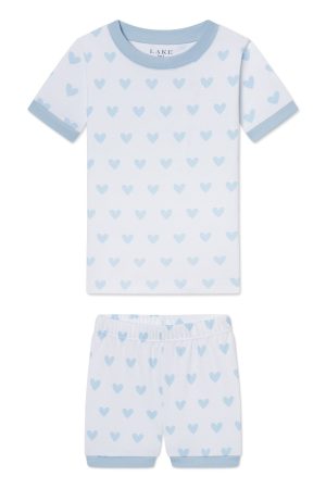11 Kids Shorts Set - French Blue Heart Print Summer Outfit for Boys & Girls
