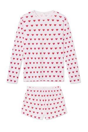 11 Brand Pima Crew Long-Short Set in Classic Red Heart - Soft Luxury Loungewear for Men & Women