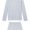 11 Pima Crew Long-Short Set in French Blue Love Stripe - Soft Organic Cotton Sleepwear