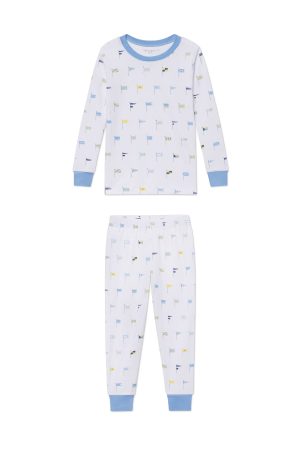 Kids Nautical Flag Pajama Set in Baltic Blue | 11 Brand Long Sleeve Sleepwear