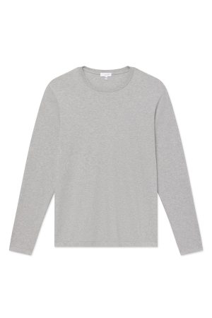 11 Brand Men's Premium Pima Cotton Long Sleeve Crewneck T-Shirt - Heather Gray