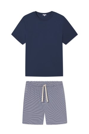 11 Men's Pima Cotton Sleep Shorts Set – True Navy Lounge Set for Men