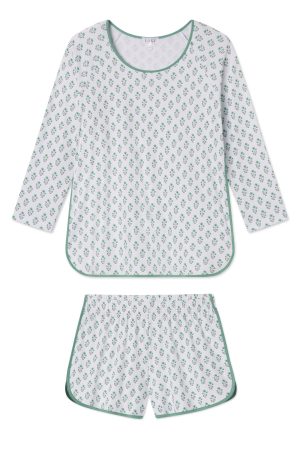 11 Brand Pima Cotton Long-Short Pajama Set in Boxwood Posy Print