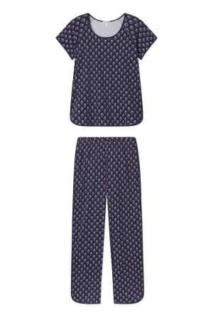 11 Pima Cotton Short-Long Matching Set in English Navy Posy Print